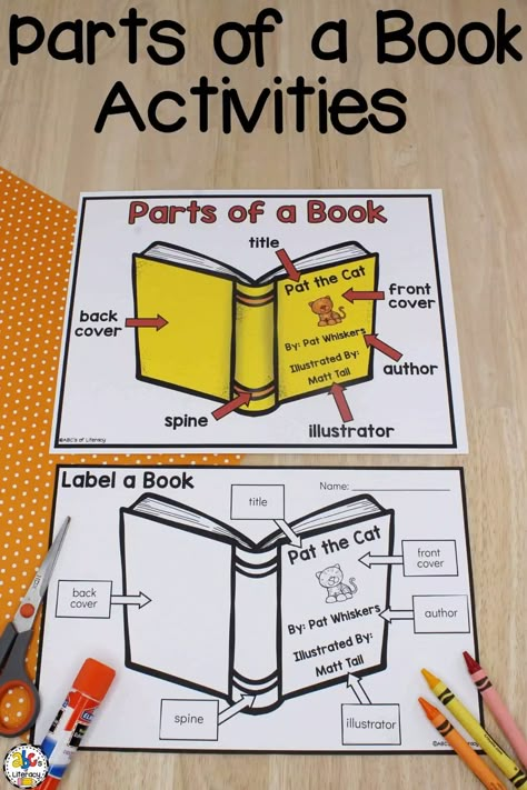 These Parts of a Book Poster & Worksheet to help you teach and your pre-readers learn about book awareness and concepts of print. Parts Of The Book Worksheet Grade 2, Free Kindergarten Books To Print, Teaching Parts Of A Book, Library Book Care Activities, All About Books Preschool Theme Activities, Parts Of A Book Worksheet Free, Print Concepts Preschool, One School One Book, How To Take Care Of Books