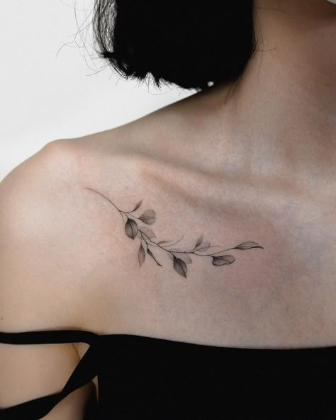 Eucalyptus Shoulder Tattoo, March Tattoo, Eucalyptus Tattoo, Rosemary Tattoo, Cat Portrait Tattoos, Delicate Tattoos For Women, Clavicle Tattoo, Simple Tattoos For Women, Ribcage Tattoo