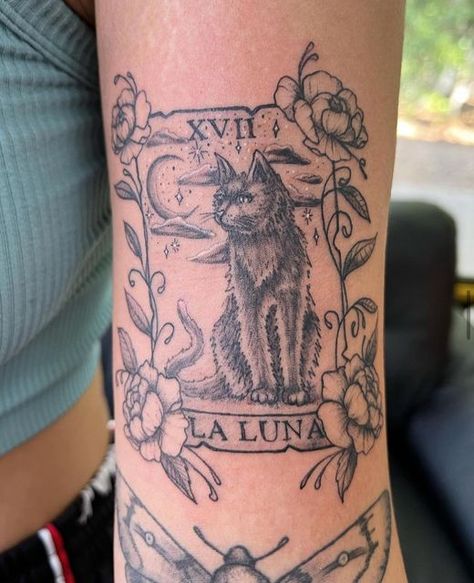 Vampire Battle Mansion Tattoo & Piercing on Instagram: "Tarot card tattoo by @withered_raccoon - DM him directly to book ✨" Black Cat Tarot Card Tattoo, Vampiric Tattoos, Cat Tarot Card Tattoo, Mansion Tattoo, Vampire Tattoo, Tarot Tattoo, Tarot Card Tattoo, Cat Tattoos, Tattoo Cat