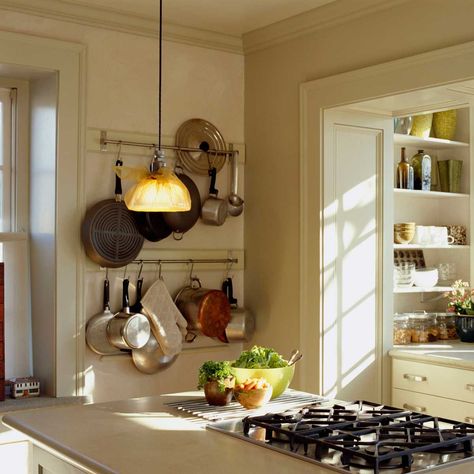 Kitchen Pot Rack, Cookware Stand, Steel Pegboard, Kitchen Pans, Pot Racks, Pot Rack Hanging, Floor Trim, Future Kitchen, Tiny Space