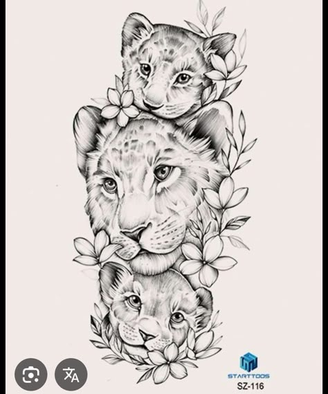 Lioness And Cub Tattoo, Lioness Tattoo Design, Lion Art Tattoo, Cubs Tattoo, Lioness Tattoo, Mom Tattoo Designs, Mommy Tattoos, Tattoo Outline Drawing, Lion Tattoo Design