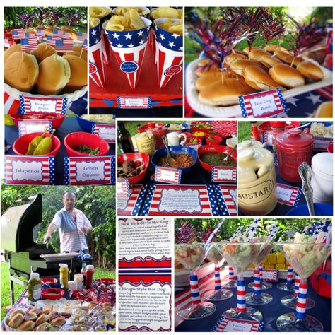 patriotic USA BBQ plus Carnival Americana – a stars and stripes party – The Party Event Hot Dog Station, Hot Dog Bar Party, Food Ideas On A Budget, American Themed Party, Dog Station, Cornhole Tournament, Fourth Of July Cakes, Hot Dog Bar, Usa Party