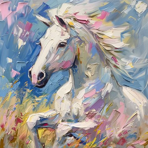 Oil Painting Digital - Horses Impressionist Horse Painting, Horse Acrylic Painting, Colorful Horse Painting, Ar Art, Horse Oil Painting, Painted Horses, Horse Paintings, Oil Painting Digital, Digital Oil Painting