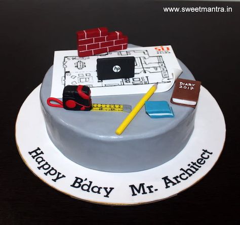 Customized fondant cake for Architect by Sweet Mantra - Customized 3D cakes Designer Wedding/Engagement cakes in Pune - http://cakesdecor.com/cakes/332156-customized-fondant-cake-for-architect Birthday Cake Husband, Designer Birthday Cake, Architecture Cake, Husband Ideas, Birthday Cake For Husband, Cake For Husband, 3d Cakes, Engagement Cakes, Cakes For Men