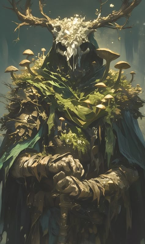 Nature God Character Design, Plant Character Design Male, Dnd Backgrounds Art, Druid Dragonborn, Dnd Monsters Art, Dnd Male Tiefling, Smuggler Aesthetic, Dnd Gods Concept Art, Fae Character Art