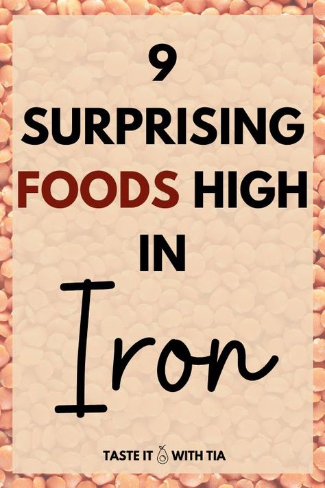 These nine foods are surprisingly high in iron, which is especially important for women due to losing blood during their period. Try out these iron rich foods! #iron #ironfoods #womenshealth Foods That Are High In Iron, What Foods Are High In Iron, High In Iron Foods Recipes, Foods High In Iron For Women, Anemic Recipes, Low Iron Symptoms In Women, Iron Rich Foods For Women, Iron Rich Meals, High Iron Diet