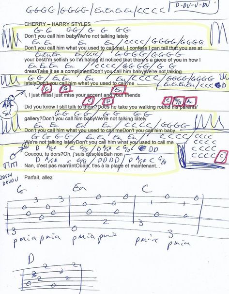 Cherry (Harry Styles) Guitar Chord Chart Harry Styles Sheet Music, Harry Styles Guitar Chords, Ukelele Tutorial, Cherry Harry Styles, Harry Styles Guitar, Bass Notes, Aesthetic Guitar, Ukulele Chords Songs, Harry Styles Songs