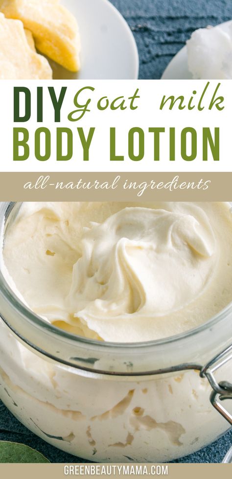 DIY Body Lotion - Homemade Goat Milk Lotion  Recipe for Dry Skin Making Goat Milk Lotion, Organic Body Lotion Recipe, Goat Lotion Recipe Homemade, How To Make Body Soap, Goats Milk Chapstick Recipe, Things To Make With Goats Milk, How To Make Goats Milk Lotion, Goat Milk Butter How To Make, How To Make Goat Milk Soap Base