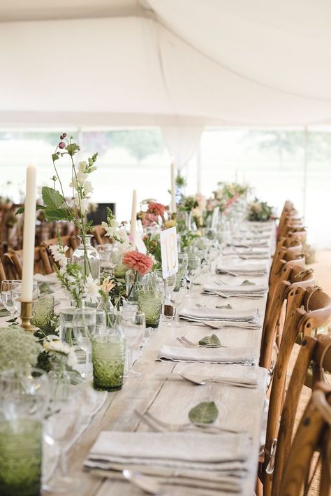 Wedding Dinner Table Setting, Wedding Table Layouts, Shed Wedding, Wedding Table Themes, Nature Themed Wedding, Wedding Marquee, Marquee Hire, British Wedding, Green Themed Wedding