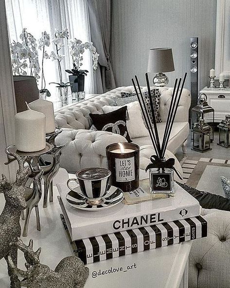 Chanel Inspired Room, Chanel Room, Chanel Decor, Glam Living Room, Future Apartment Decor, Glam Room, Living Room Decor Cozy, Living Room Decor Apartment, Living Room Grey