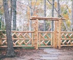 Gate Ideas Wooden Gate Design, Landscape Timber Crafts, Log Fence, Rustic Garden Fence, Walpole Outdoors, Rustic Arbor, Garden Gates And Fencing, Garden Archway, Front Yard Patio