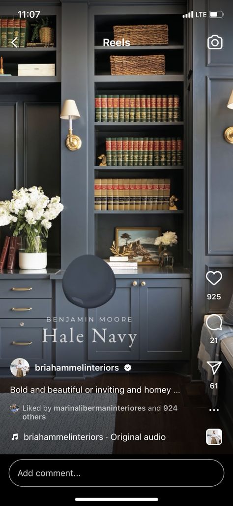 Bm Hale Navy, Navy Paint Colors, Hale Navy Benjamin Moore, Chrissy Marie, Navy Living Rooms, Navy Paint, Hale Navy, Paint Colors For Home, Benjamin Moore