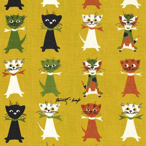 making it fun: A Tribute to Tammis Keefe Animal Fabric, Retro Renovation, Michael Miller Fabric, Cat Fabric, Michael Miller, Cat Colors, Vintage Cat, Fabric Pattern, Silk Screen Printing