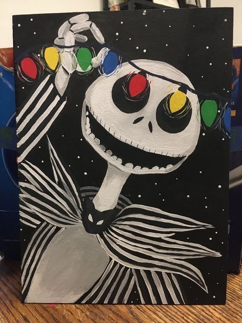 Christmas Diy Canvas, Nightmare Before Christmas Diy, Diy Christmas Canvas, Halloween Canvas Paintings, A Nightmare Before Christmas, Halloween Canvas Art, Nightmare Before Christmas Drawings, Fall Canvas Painting, Christmas Drawings