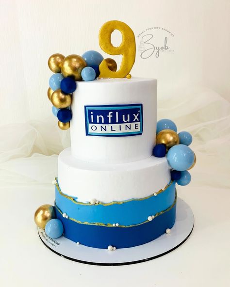 Made this corporate two tier elegant cake for the 9th anniversary of @influx.online 🎂✨ [ corporate cakes, byob cake studio, cakes for company, anniversary cakes, two tier cakes, delhi baker, noida baker, cakes for him ] #byobcakestudio #noidabaker #corporatecake #cakeideas Company Anniversary Cake Ideas, Corporate Cake Ideas, Work Anniversary Cake, Company Anniversary Cake, Two Tier Cakes, Leaving Cake, Bakery Quotes, Company Cake, 11 Cake