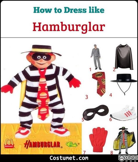 Hamburgler Mcdonald's Costume, Diy Ronald Mcdonald Costume, Hamburgerler Costume, Hamburgler Halloween Costume Women, Hamburgler Halloween Costume, Hamburglar Costume Women, Mcdonald’s Costume, Costumes With Black Boots, Mcdonalds Halloween Costumes