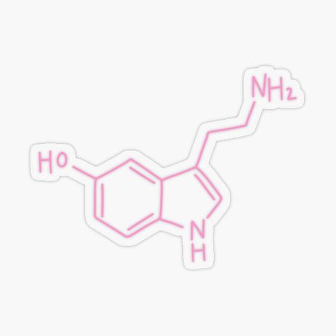 Serotonin Symbol, Pink Chemistry, Bee Serotonin, Chemistry Stickers, Serotonin Sticker, Serotonin Chemical Structure Tattoo, Chemistry Drawing, Organic Chem, Serotonin Molecule