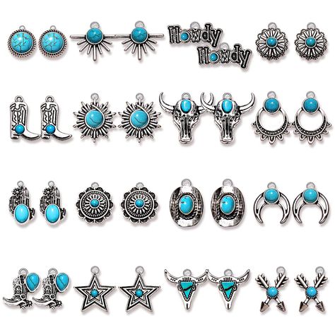 PRICES MAY VARY. ღ Western Charms Bulk: You will receive 32pcs vintage Western pendant charms in 16 different styles, including cactus charms, heart charm, lightning pendants, rhombus charms, flower charms, cowboy boot pendants, cow head charms and so on. Sufficient quantity and special design are enough to meet your various jewelry DIY needs ღ Premium Quality & Size: Our Western Jewelry Making Charms made of premium quality synthetic turquoise and alloy, each pendant is made with carefully and Western Pendant, Cactus Heart, Turquoise Jewelry Western, Lightning Pendant, Rodeo Jewelry, Silver Smithing, Vintage Cactus, Making Charms, Turquoise Charm