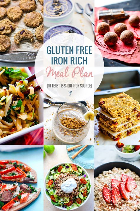 Iron Rich Healthy Gluten Free Meal Plan Ideas! Snacks and Meals with at Least 15% DRI Iron and loaded with Vitamin C to help with absorption. Easy gluten free meal plan ideas to boost your health! @cottercrunch Iron Diet, Cotter Crunch, Meal Plan Ideas, Dairy Free Recipes Dinner, Gluten Free Meal Plan, Foods With Iron, Foods High In Iron, Iron Rich Foods, Iron Rich