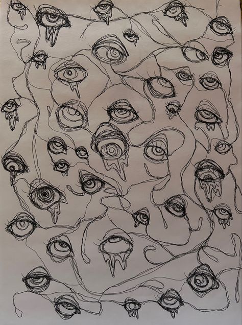 Creepy Doodles, Fictional Disease Art, Trippy Eye, Creepy Eyes, Writing Photos, Monster Under The Bed, Pen Doodles, Eye Sketch, Best Pens