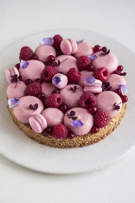 Gâteau sablé macaron/framboise. Patisserie Fine, Gourmet Desserts, Fancy Desserts, Snacks Für Party, Yummy Cakes, Let Them Eat Cake, Royal Icing, Beautiful Cakes, Cake Desserts