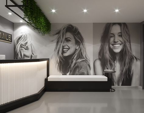 Small apartment in Moscow region 38m2 on Behance Beauty Clinic Decoration, Black And White Beauty Salon, Small Salon Interior Design, Modern Hair Salon Interior Design, Luxury Salon Interior Design, Dentist Office Design Interiors, Modern Beauty Salon, Light Apartment, Modern Flats