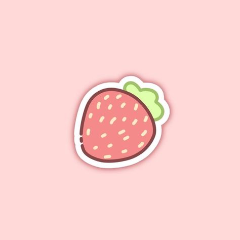 Strawberry Icon Cute, Cute Strawberry Doodle, Aesthetic Strawberry Drawing, Strawberry Sticker Aesthetic, Strawberry Cute Drawing, Cute Clipart Aesthetic, Pink Strawberry Icon, Strawberry Drawing Cute, Strawberry Icon Aesthetic