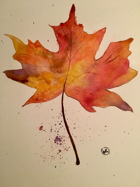 Maple leaf.  Watercolor. My art. Watercolor Maple Leaf Tattoo, Leaf Drawing Aesthetic, Watercolour Crafts, Maple Leaf Painting, Maple Leaf Watercolor, Maple Leaf Drawing, Drawing Leaf, Maple Leaf Art, Water Colouring