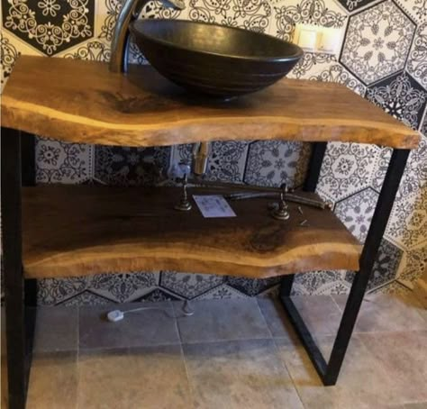 Live Edge Vanity, Floating Bathroom Sink, Live Edge Counter, Bathroom Vanity Double Sink, Live Edge Shelves, Small Bathroom Interior, Wood Sink, Sink Shelf, Rustic Bathroom Vanities