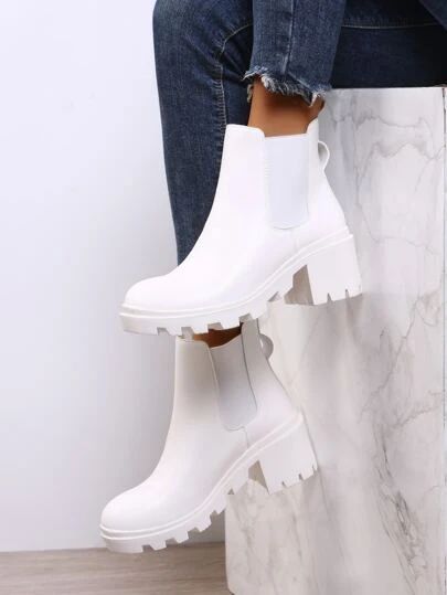 Shop Women's Boots | Trendy Fashion | SHEIN USA White Slip On Boots, Aesthetic Slip On Shoes, Shoes From Shein, White High Ankle Boots For Streetwear, Trendy White Mid-calf Boots For Winter, White Chinky Boots, White Ankle-high Platform Boots For Streetwear, Non-slip White Winter Boots, Kids Heels