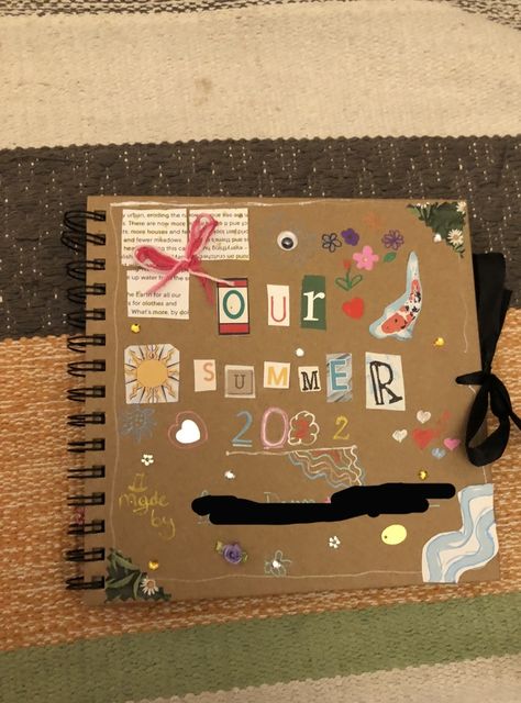 Memory Scrapbook Aesthetic, Scrapbook Ideas Summer Memories, Summer 2023 Scrapbook, Things To Make For Boyfriend Birthday, Pinterest Scrapbook Ideas, 2022 Scrapbook Cover, Scrapbook Summer Aesthetic, Cute Scrapbook Cover Ideas, Memory Book Aesthetic Cover