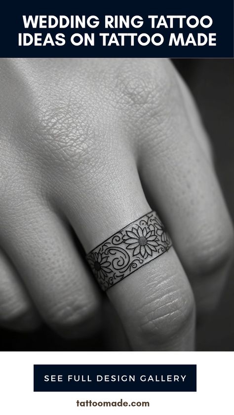 This pin showcases wedding ring tattoo ideas featured on Tattoo Made website. Explore creative and meaningful designs for replacing traditional wedding rings with permanent ink symbolizing eternal love and commitment. Find inspiration for unique wedding band tattoo.