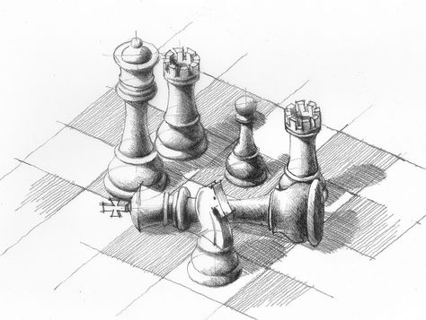 Chess Sketch, Chess Pieces Art, Chess Drawing, Chess Piece Tattoo, Chess Art, Arte Doodle, Check Mate, Arte Peculiar, Perspective Art