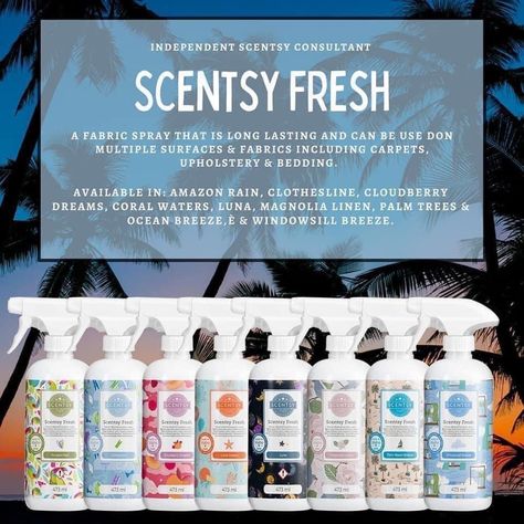 Scentsy Fresh Fabric Spray 2023, Scentsy Fresh Fabric Spray, Scentsy Fresh, Scentsy Pictures, Interactive Facebook Posts, Fabric Refresher, Scentsy Party, Scentsy Fragrance, Fabric Spray