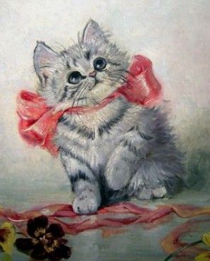 Kittens Vintage, Vintage Cats, Cat Paintings, Art Mignon, Cat Illustrations, Kitty Art, Cats In Art, A4 Poster, Little Kittens