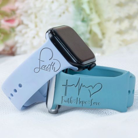 Trendy Christian Watch Band Sale Cricut Watch Band Diy, Watch Band Engraving Ideas, How To Engrave Apple Watch Band With Cricut, Engrave Apple Watch Band Cricut, Christian Boutique, Dc Clothing, Church Shirt Designs, Tech Gadgets Technology, Wristband Design