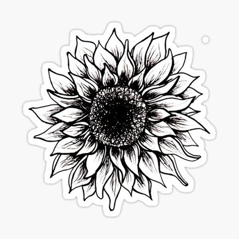 "Black and White Sunflower" Sticker by juliahealyy | Redbubble Flower Tattoos Black And White, Bujo Movies, Flower Tattoos Black, Tattoos Black And White, Continuous Line Tattoo, Hawaiian Flower Tattoos, Sunflower Artwork, White Sunflower, Sunflower Clipart