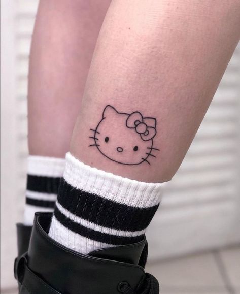 Hello Kitty Ankle Tattoo, Simple Hello Kitty Tattoo, Tatuajes Hello Kitty Tattoos, Small Hello Kitty Tattoo, Hello Kitty Tattoo Design, Tattoo Hello Kitty, Kitty Tattoo Ideas, Hello Kitty Tattoo Ideas, Tatuaje Hello Kitty