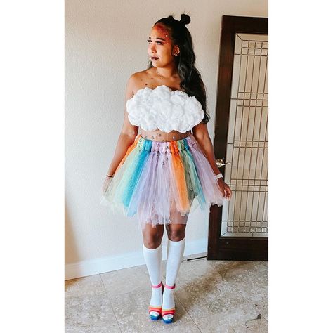 Rainbow Cloud Costume, Cloud Costume Women, Rainbow Costume Women, Rainbow Costume Diy, Sky Costume, Cloud Outfit, Rainbow Halloween Costume, Chip Costume, Tulle Costume