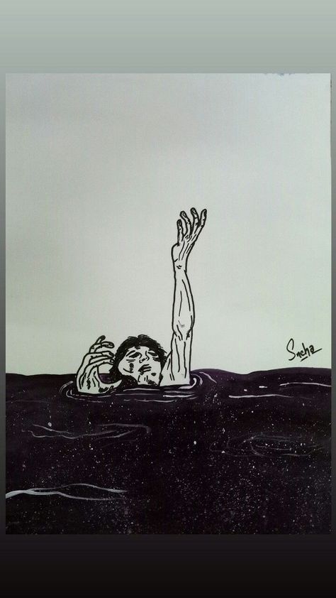 Person Saving Someone Drawing, Drained Person Illustration, Water By The Spoonful, Sinking Drawings, Person Coming Out Of Water, Hand Reaching Out Of Water Drawing, Drowned Drawing, Person In Water Drawing, Sink Drawing