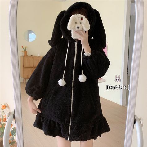 Japanese Style Autumn Winter Women Sweet Warm Jacket Kawaii Soft Lambswool Ruffles Rabbit Ears Hooded Coats Girls Parkas Outwear|Parkas| - AliExpress Bunny Ear Hoodie, Harajuku Clothes, Plush Coat, Winter Girl, Hooded Faux, Hoodie Coat, Winter Girls, Sweatshirt Women, Winter Hoodies