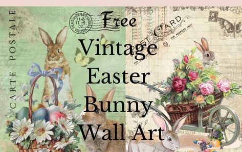 Free Vintage Easter Printables, Vintage Easter Printables, Easter Images Free, Easter Bunny Art, Decoupage Paper Free, Farmhouse Printables, Bunny Vintage, Vintage Easter Bunny, Easter Wall Art