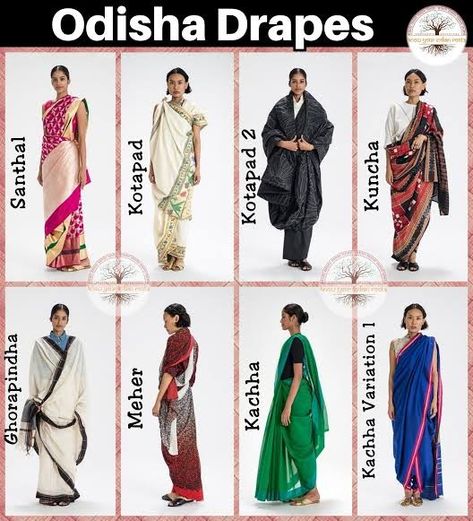 Odisha Dressing Style, Odisha Traditional Dress, South Asian Patterns, Odisha Aesthetic, Body Types Chart, Saree Sketch, Odisha Saree, Saree Drapes, Draping Styles