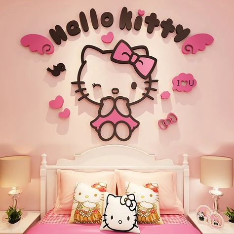 Sanrio Room Decor, Hello Kitty Room Decor, Hello Kitty Decorations, Hello Kitty Bedroom, Hello Kitty Rooms, Diy Wall Stickers, Girl Bedroom Walls, Room Stickers, Hello Kitty Backgrounds