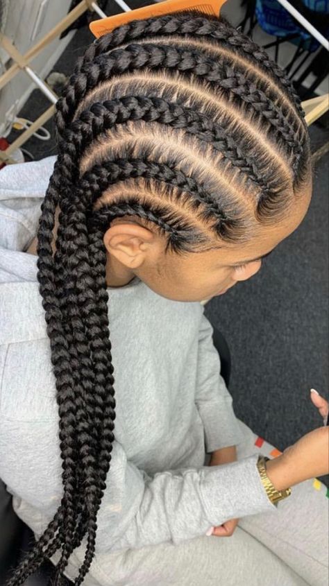 Big Cornrolls For Black Women, 9 Cornrows Braids, 6cornrows Braids, Backway Cornrow Braids, Jumbo Straight Back Cornrows, 4 Corn Row Braids, 7 Cornrow Braids Straight Back, Big Conrows Lines And Braids, 8 Cornrows Braids Black Women