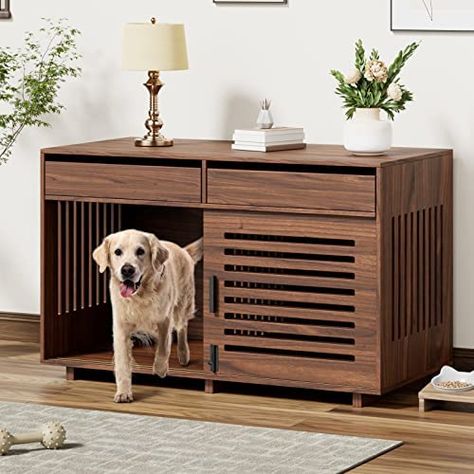 Large Dog Kennel, Wooden Bed Side Table, Bed Side Table Design, Furniture Style Dog Crate, Wood Dog Crate, Heavy Duty Dog Crate, Wooden Dog Kennels, Wooden Dog Crate, Pet Doors