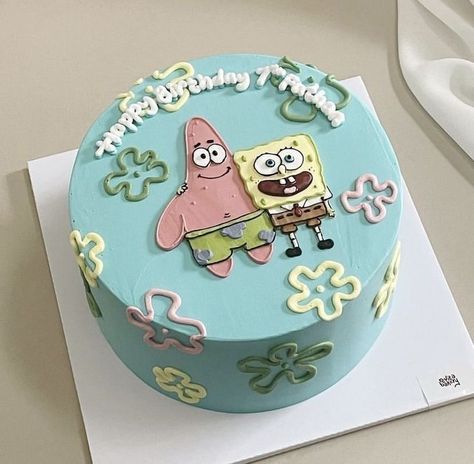 Birthday Cake Spongebob, Spongebob Cake Ideas, Spongebob Birthday Cake, Patrick Spongebob, Cartoon Birthday Cake, Spongebob Cake, Spongebob Birthday Party, Spongebob Birthday, Simple Cake Designs