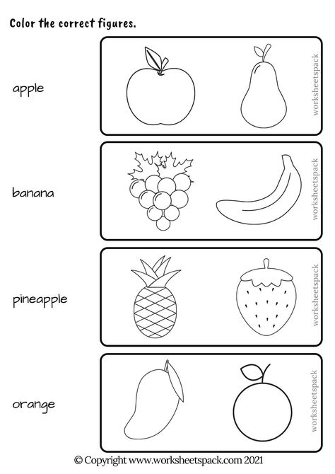 Fruits activities for preschoolers - worksheetspack Fruit For Preschool, Worksheet Ideas For Preschool, Life Skills Worksheets For Preschool, English Worksheets For Preschoolers, Language For Kindergarten Worksheets, Worksheet On Fruits For Kindergarten, Language Worksheets For Preschool, Activity Book For Preschoolers, In And Out Worksheet Preschool