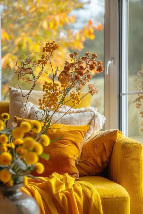 Autumn Furniture: Must-Have Pieces Cozy Home Autumn, Yellow Asthetic Picture, Autumn Furniture, Sunflower Cottage, Fall Yellow, Dorm Room Wall Art, Cozy Up Your Home, Fall Furniture, Picnic Table Covers