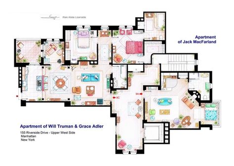 TV Floorplans | List of Cool Fictional Apartments & Houses Houses From Movies, Case A Un Piano, Will Truman, Tv Show House, Design Interior Modern, Ted Mosby, Sims 4 House Plans, Favorite Tv Characters, Cartoon House